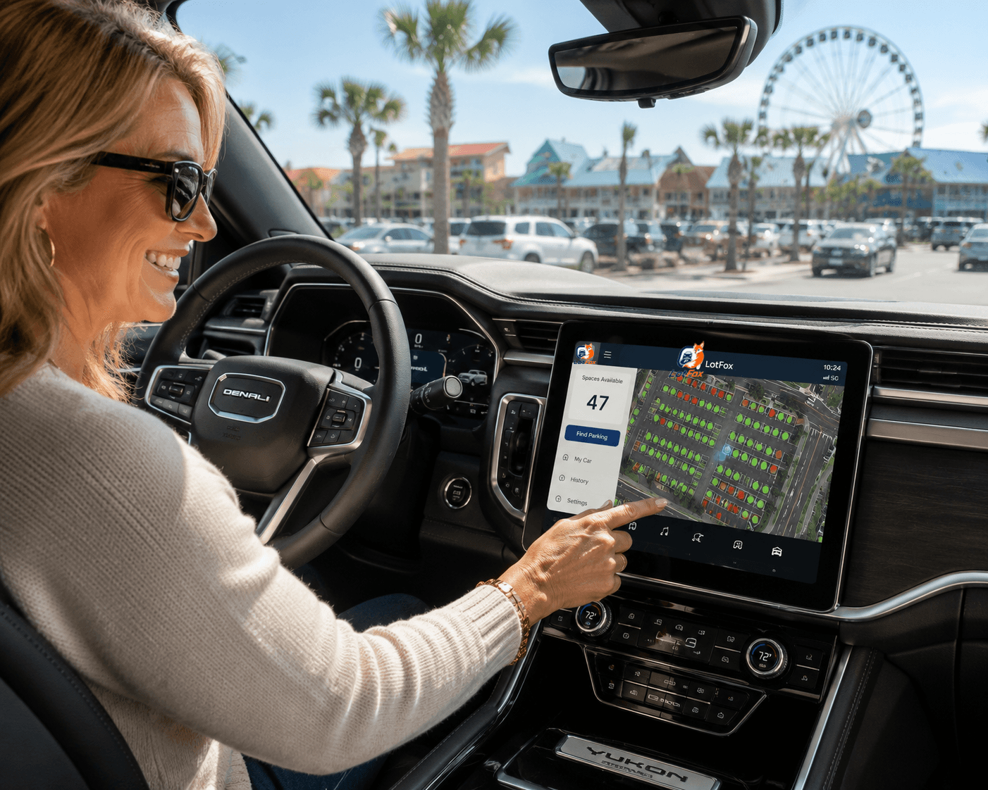 Driver using LotFox guidance from the car dashboard