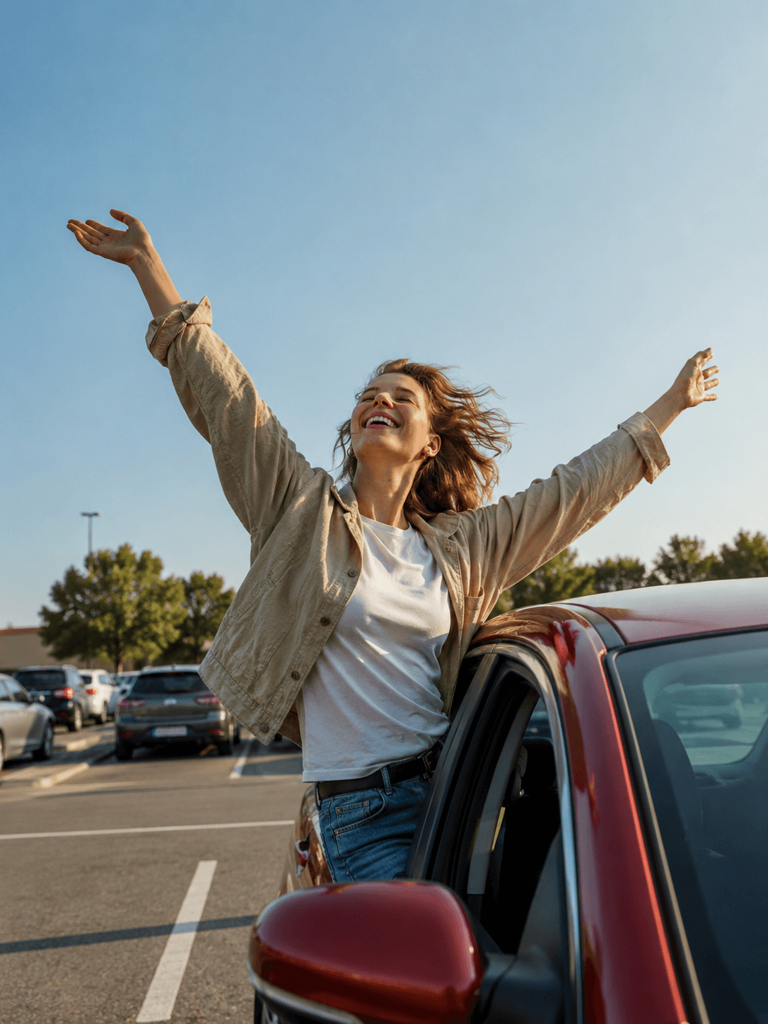 Happy driver after finding parking